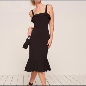 Reformation black ruffle dress